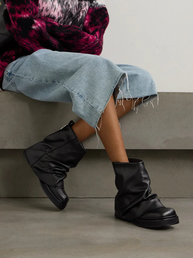 The Attico - Robin Layered Leather Ankle Boots - Black - Image 2