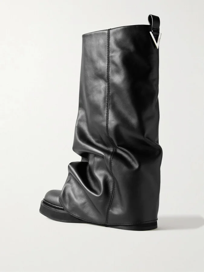 The Attico - Robin Layered Leather Knee Boots - Black - Image 3