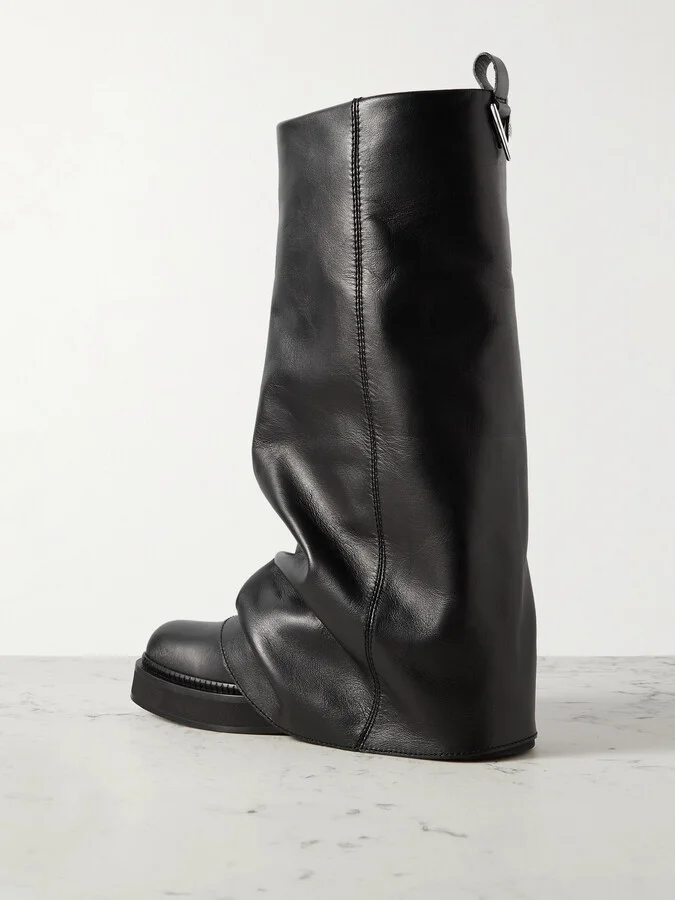 The Attico - Robin Layered Leather Knee Boots - Black - Image 3