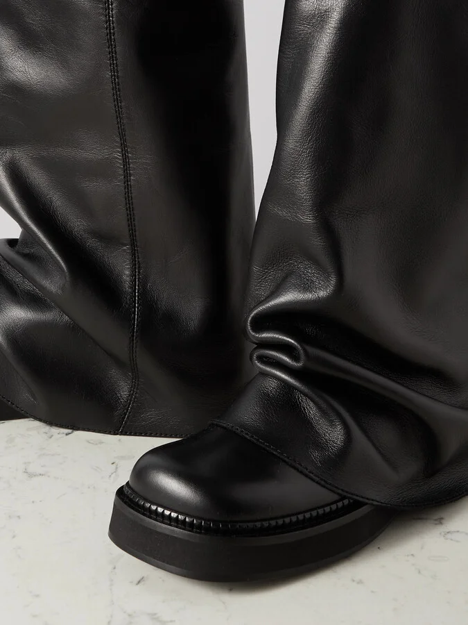 The Attico - Robin Layered Leather Knee Boots - Black - Image 4