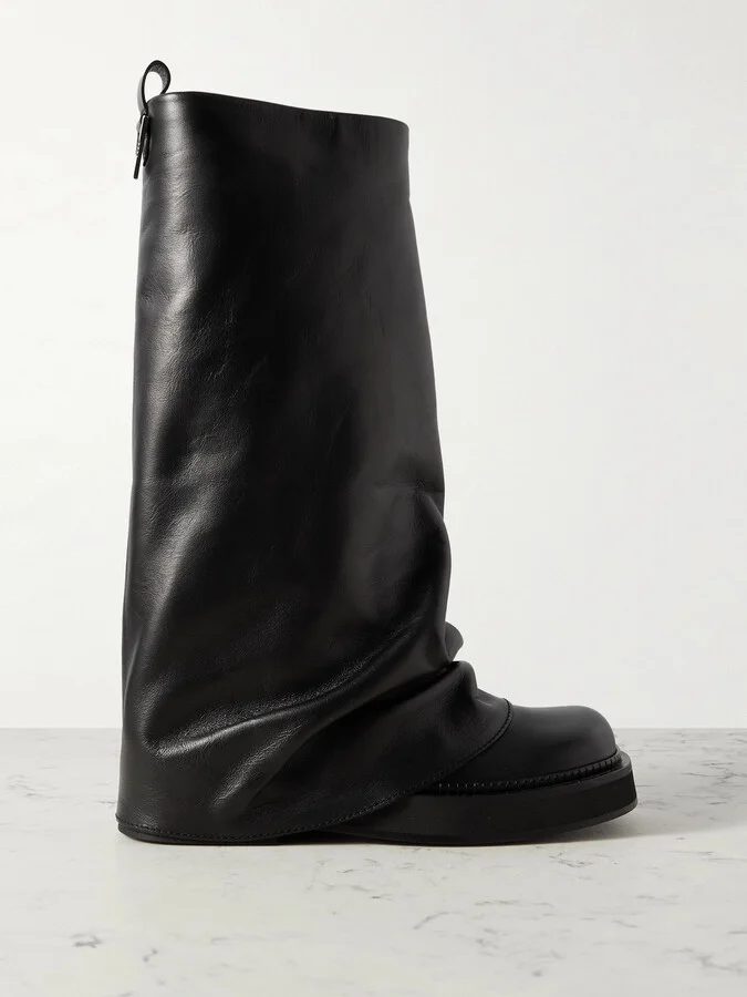 The Attico - Robin Layered Leather Knee Boots - Black