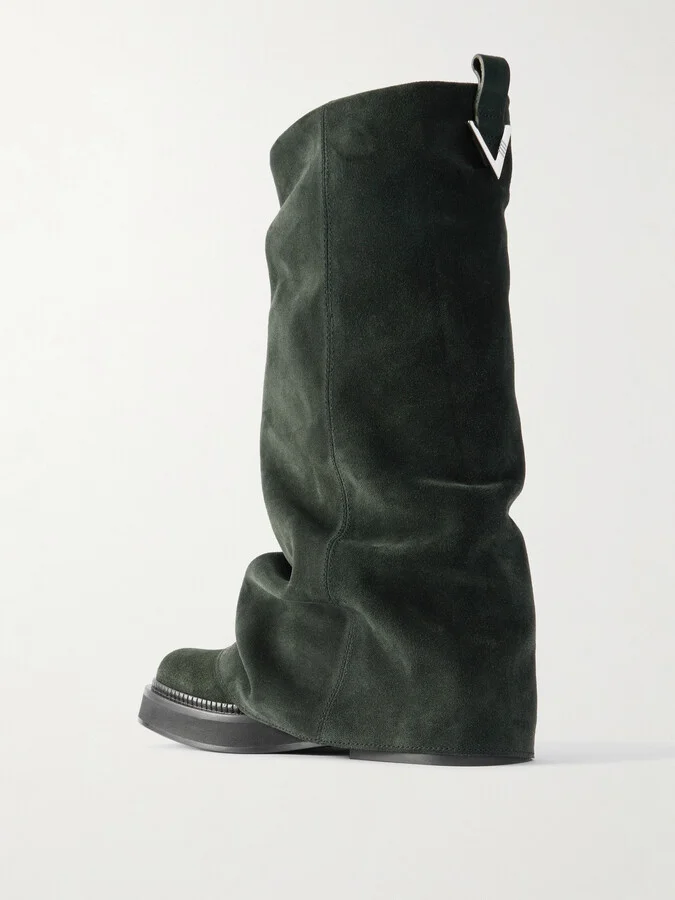 The Attico - Robin Layered Suede Knee Boots - Green - Image 3
