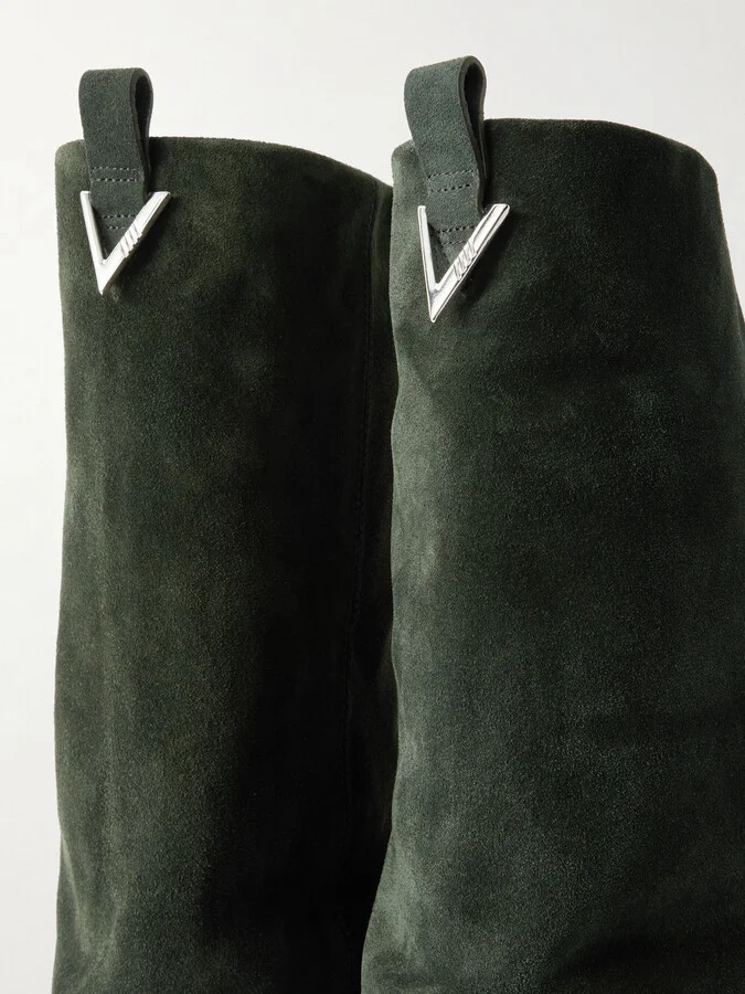 The Attico - Robin Layered Suede Knee Boots - Green - Image 4