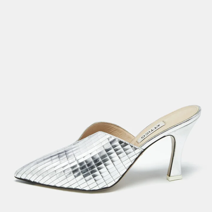 The Attico Silver Laminated Leather Monica Mules Size 39