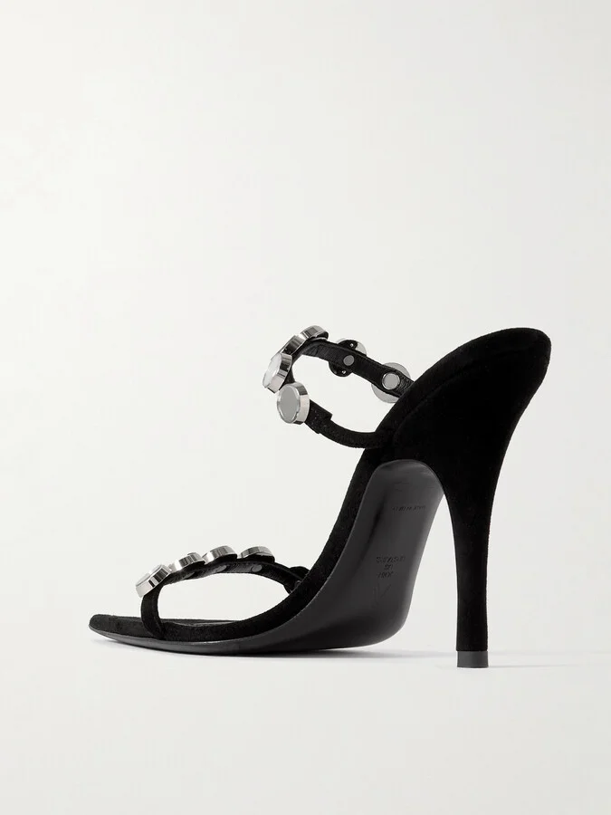 The Attico - Venus Studded Suede Sandals - Black - Image 3