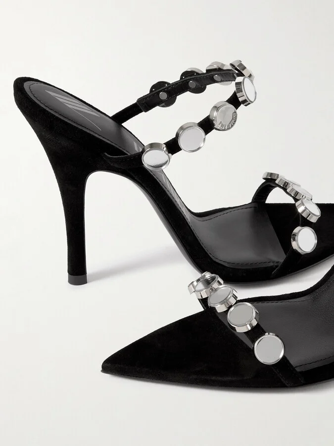 The Attico - Venus Studded Suede Sandals - Black - Image 4