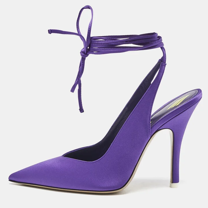 The Attico Violet Satin Venus Ankle Wrap Pumps Size 38