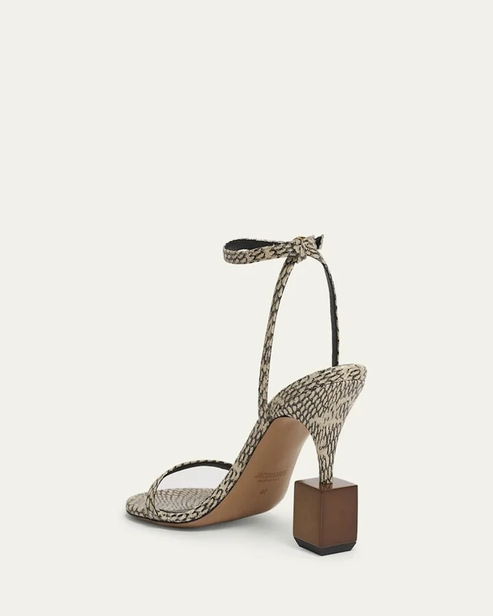 The Bisou Geometric Snake-Embossed Leather Sandals - Image 10