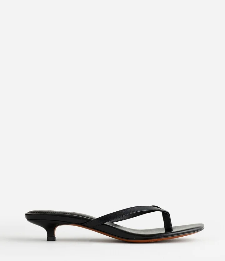 The Chiara Kitten Heel Thong Sandal in Leather