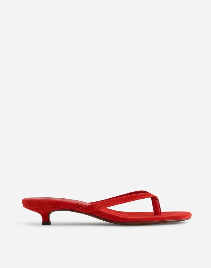 The Chiara Kitten Heel Thong Sandal in Suede