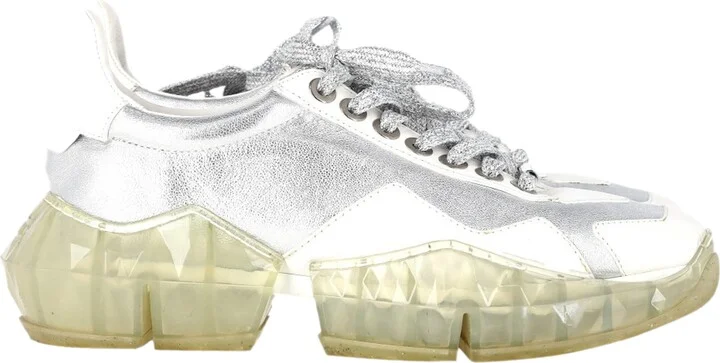 The Diamond Sneakers in Silver and White Leather