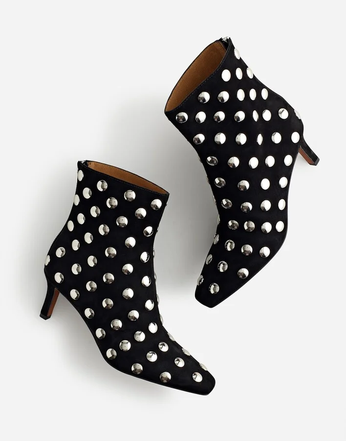 The Dimes Stiletto-Heel Ankle Boot in Stud-Embellished Suede