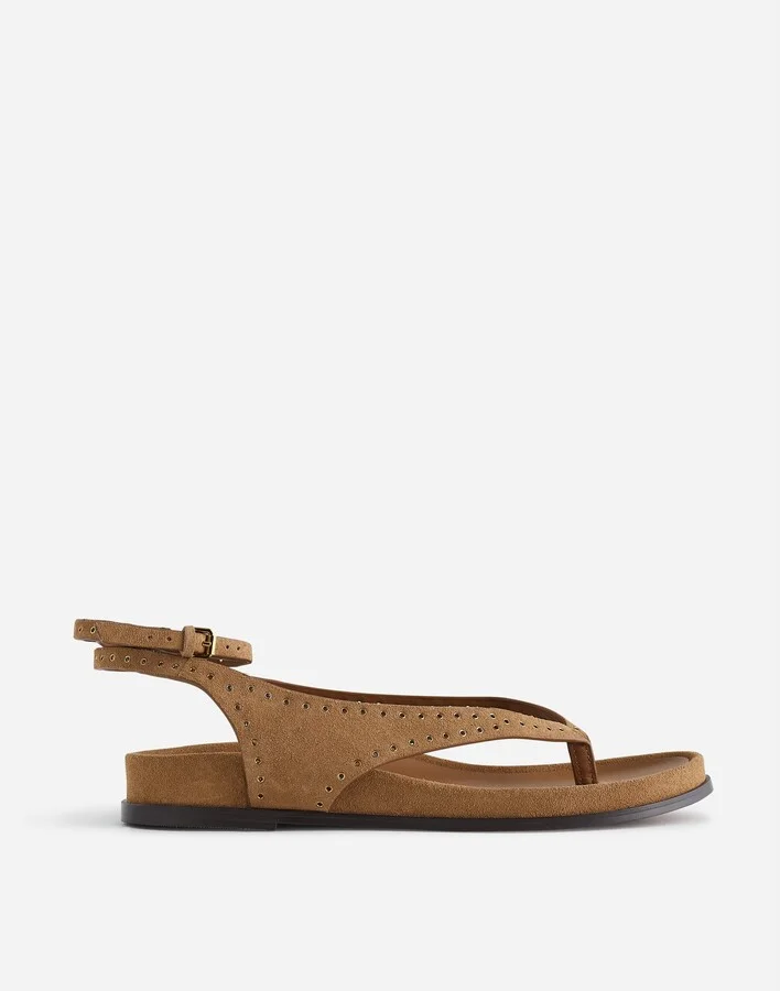 The Eleni Ankle-Wrap Thong Sandal in Embellished Suede
