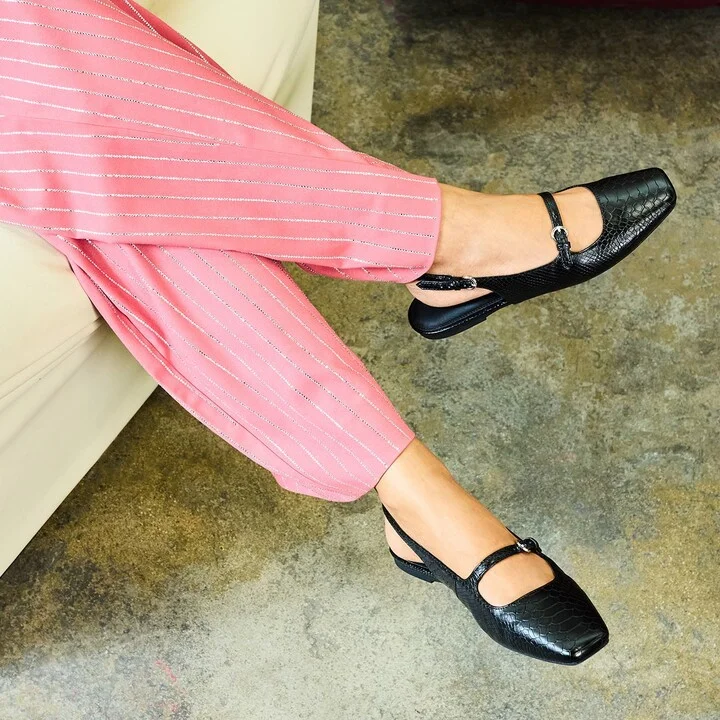 The Evie Snakeskin Embossed Slingback Flat - Image 2