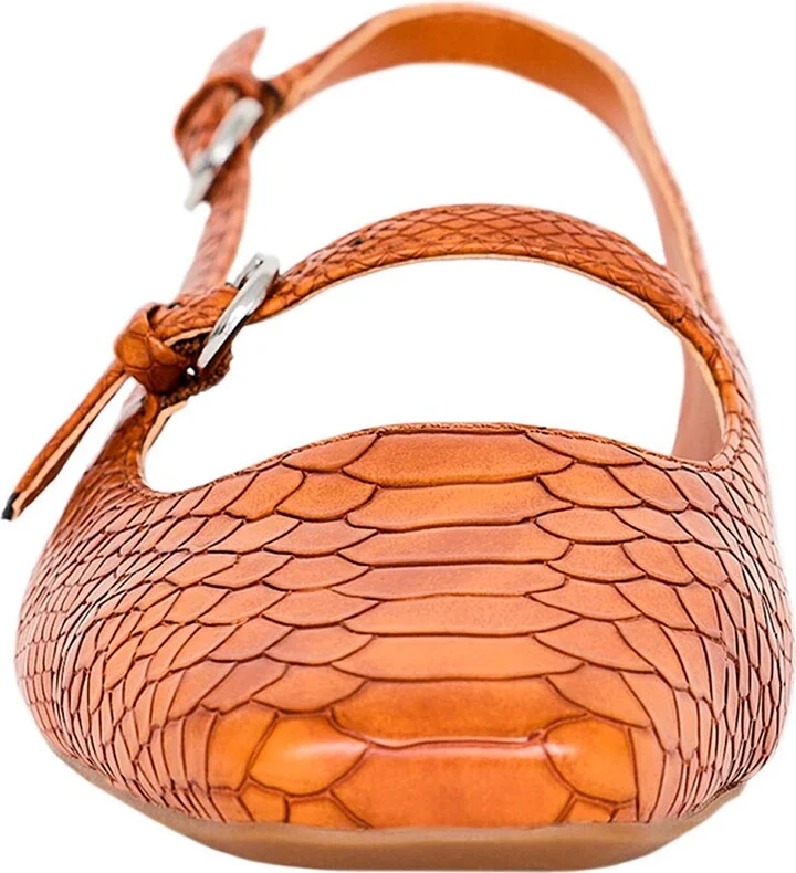 The Evie Snakeskin Embossed Slingback Flat - Image 10