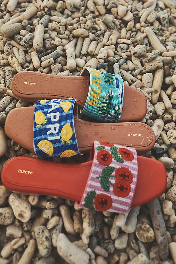 The Fiona Beaded Slide Sandals by Maeve