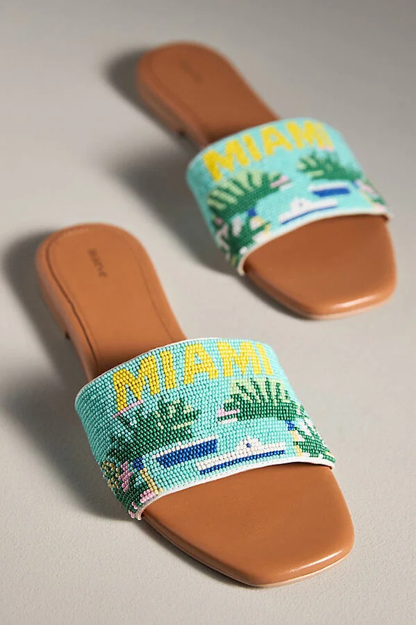 The Fiona Beaded Slide Sandals by Maeve