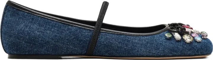The Gem Denim crystal-embellished ballet flats