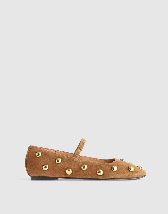 The Greta Ballet Flat in Stud-Embellished Leather