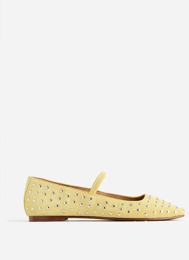 The Greta Ballet Flat in Stud-Embellished Suede