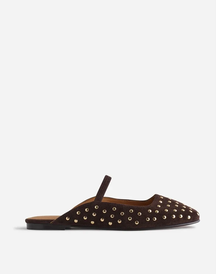 The Greta Ballet Flat Mule in Studded Suede