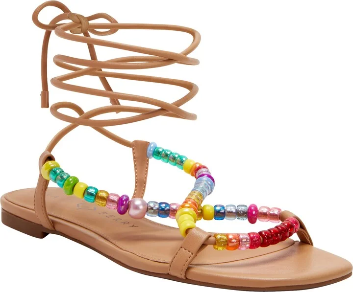 The Halie Bead Ankle Tie Sandal
