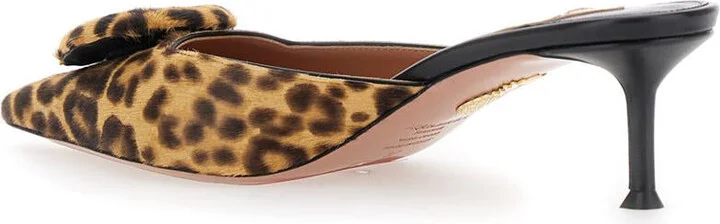 'The Hood' Brown Mules With Bow Detail And Leopard Motif In Suede Woman - Image 3