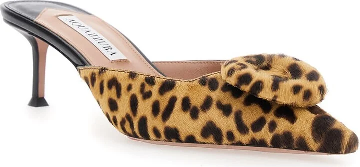'the Hood' Brown Mules With Bow Detail And Leopard Motif In Suede Woman - Image 2