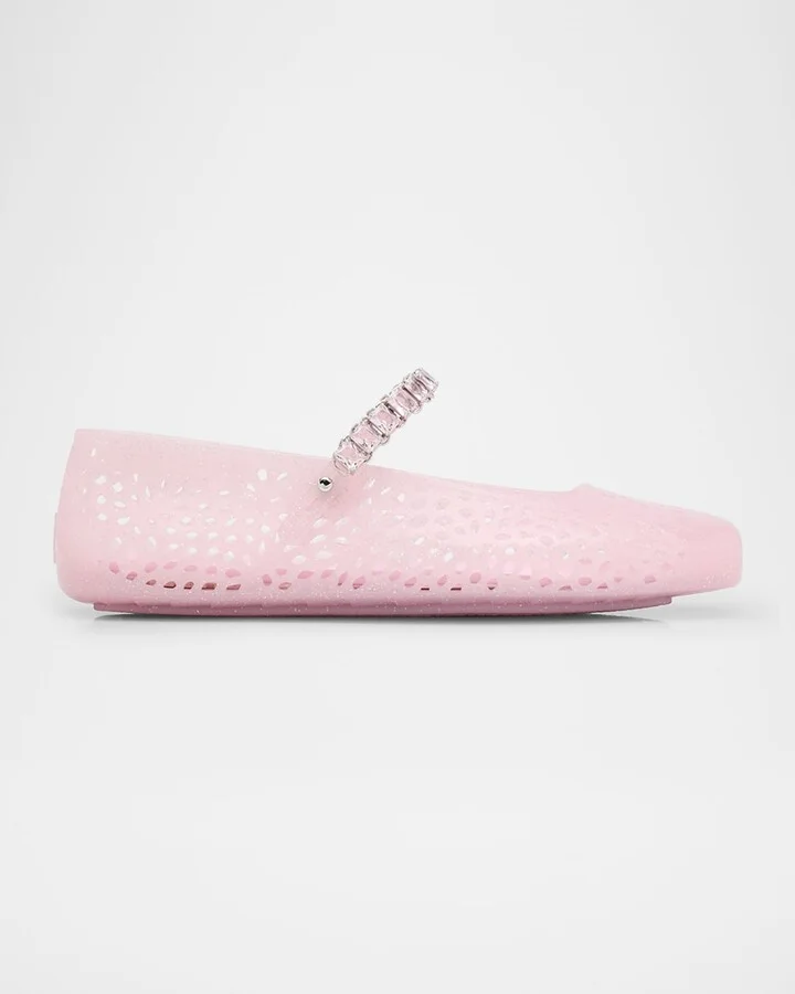 The Jelly Glitter Crystal-Strap Ballerina Flats