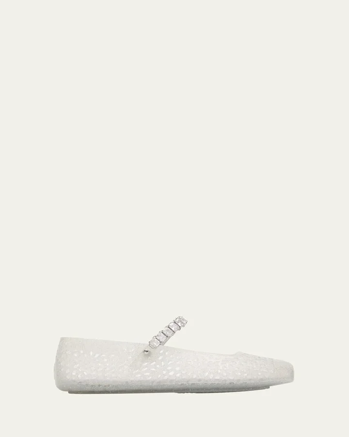 The Jelly Glitter Crystal-Strap Ballerina Flats