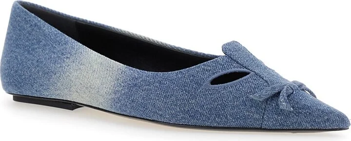 'the Kat' Blue Ballerinas With Cut-out Detail And Bow On The Front In Cotton Woman - Image 2