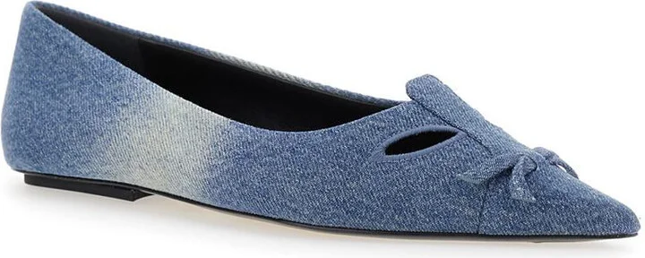 'The Kat' Blue Ballerinas With Cut-Out Detail And Bow On The Front In Cotton Woman - Image 2