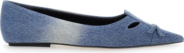 'the Kat' Blue Ballerinas With Cut-out Detail And Bow On The Front In Cotton Woman