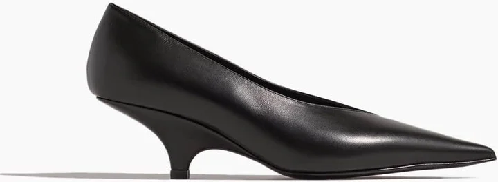 The Leather Wedge-Heel Pump in Black