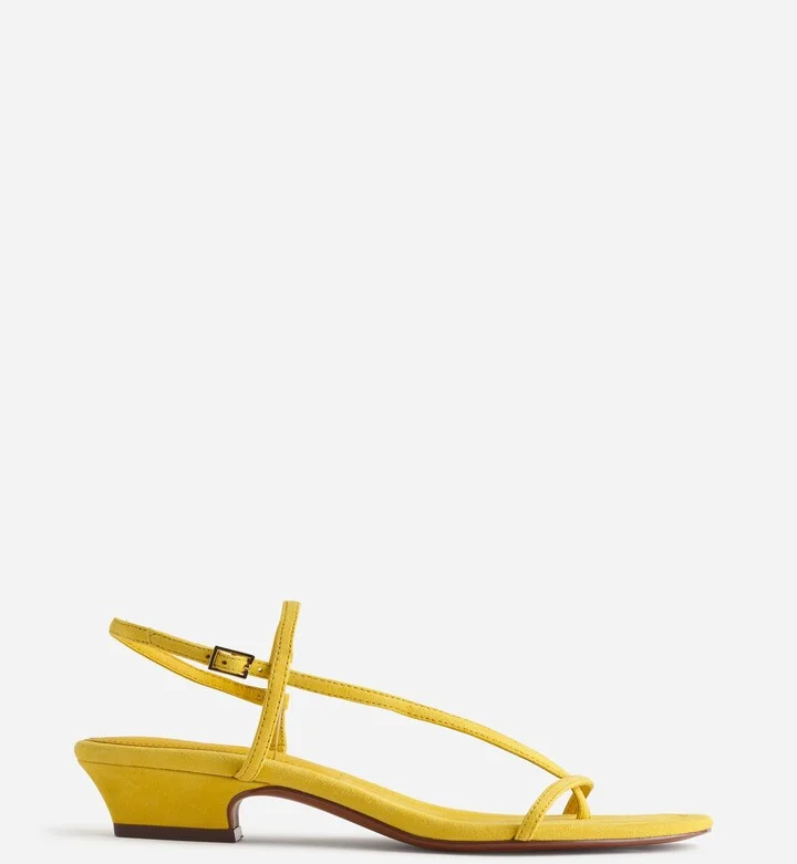 The Maycie Asymmetric T-Strap Sandal in Suede