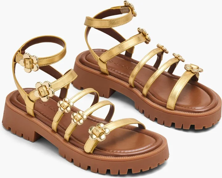 The Metallic Leather Daisy Gladiator Sandal - Gold