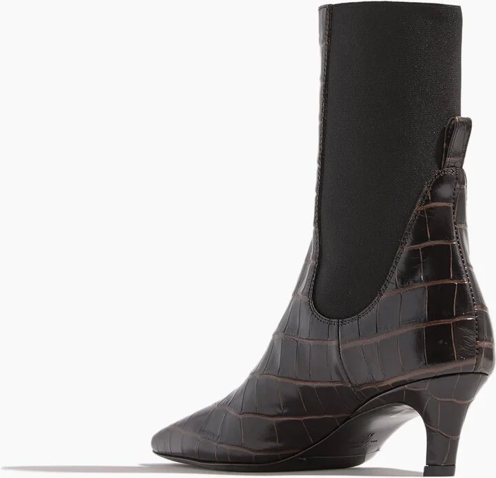 The Mid Heel Boot in Dark Brown Croco - Image 3