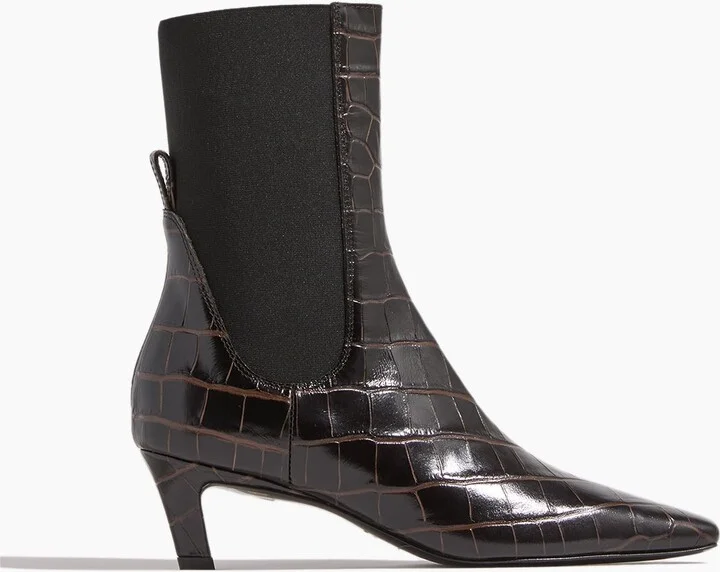 The Mid Heel Boot in Dark Brown Croco