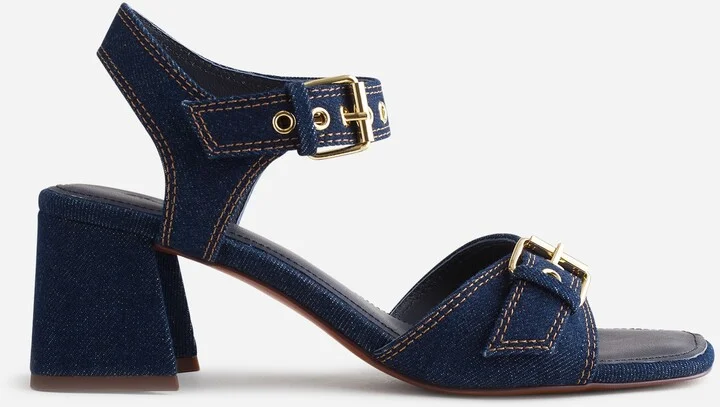 The Neeka Ankle-Strap Heeled Sandal in Denim