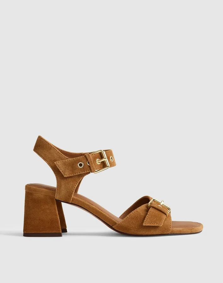 The Neeka Ankle-Strap Heeled Sandal in Leather