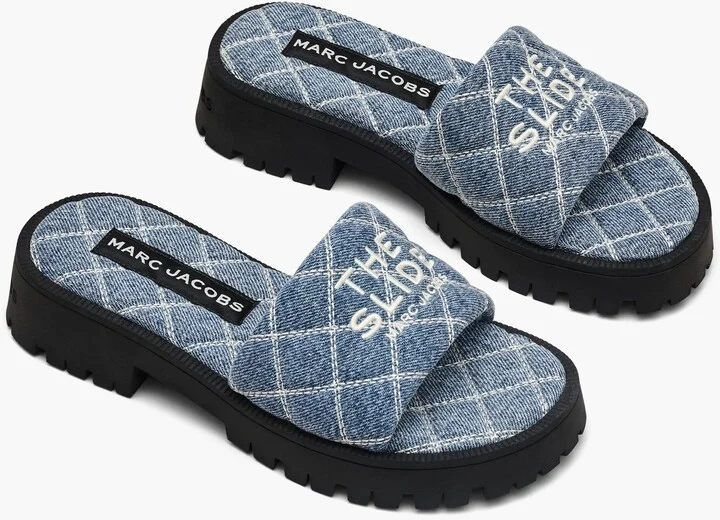 The Quilted Denim Lug Sole Slide - Light Wash Indigo