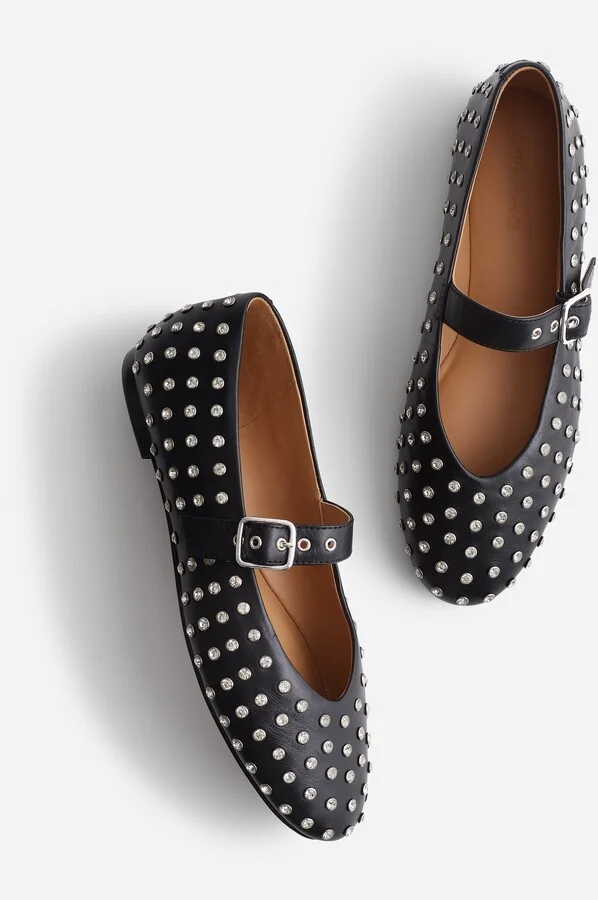 The Remy Mary Jane Flat in Crystal-Embellished Leather