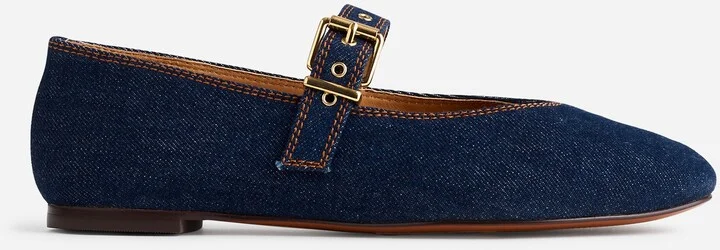The Remy Mary Jane Flat in Denim: Sculptural Buckle Edition