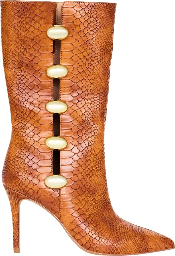 The Revival Snakeskin Embossed Pointed Toe Mid Calf Boot - Image 4