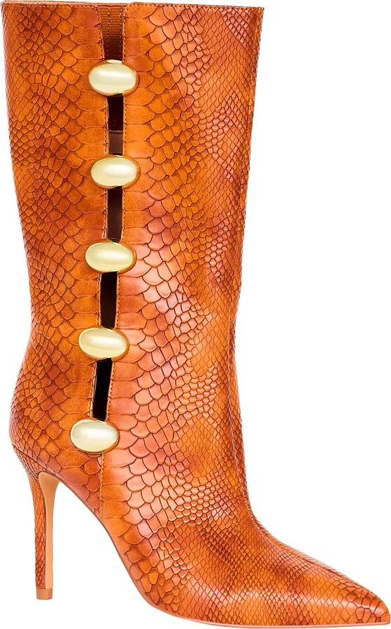 The Revival Snakeskin Embossed Pointed Toe Mid Calf Boot