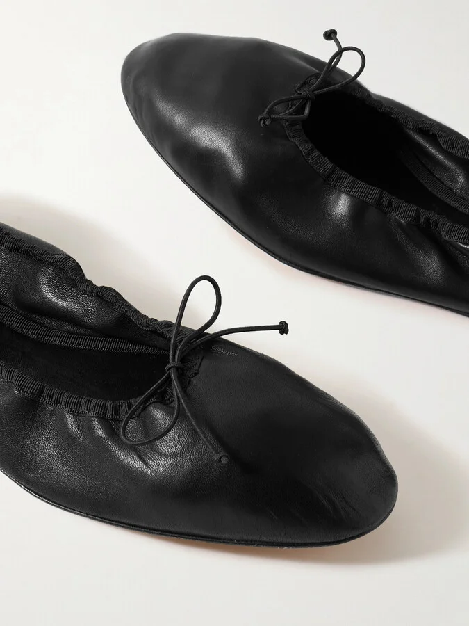 The Row - Awar Grosgrain-trimmed Leather Ballet Flats - Black - Image 4