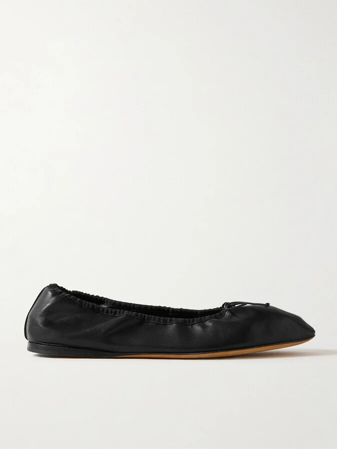 The Row - Awar Grosgrain-trimmed Leather Ballet Flats - Black