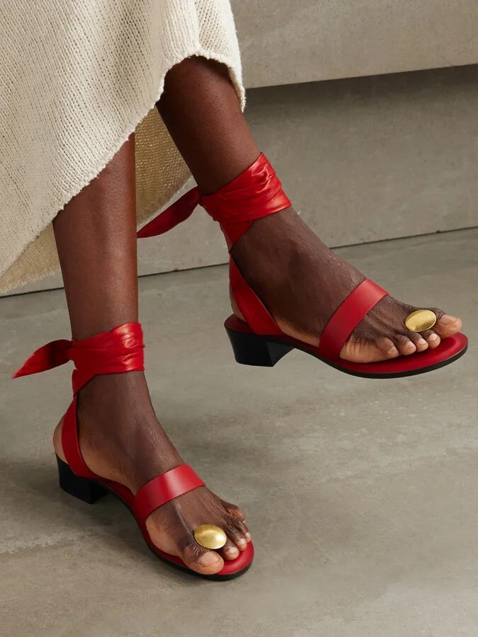 The Row - Band Embellished Leather Sandals - Red - Image 2