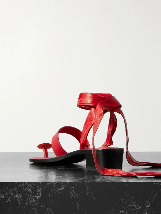 The Row - Band Embellished Leather Sandals - Red - Image 3