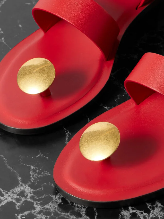 The Row - Band Embellished Leather Sandals - Red - Image 4